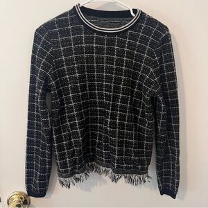 Plaid Checkered Blanket Sweater Knit Fringe Bottom Womens Size Large